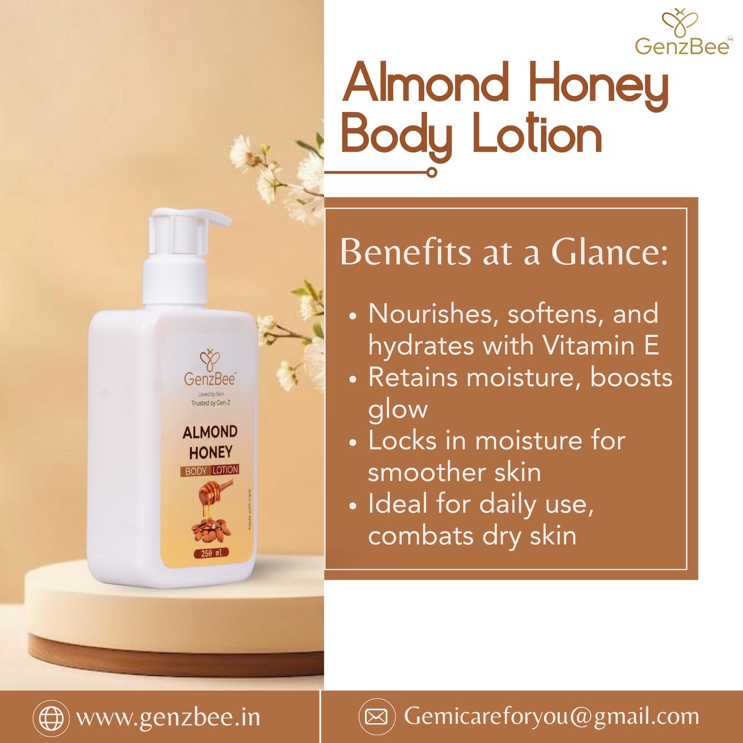 GenzBee Almond Honey Body Lotion – 250 ml