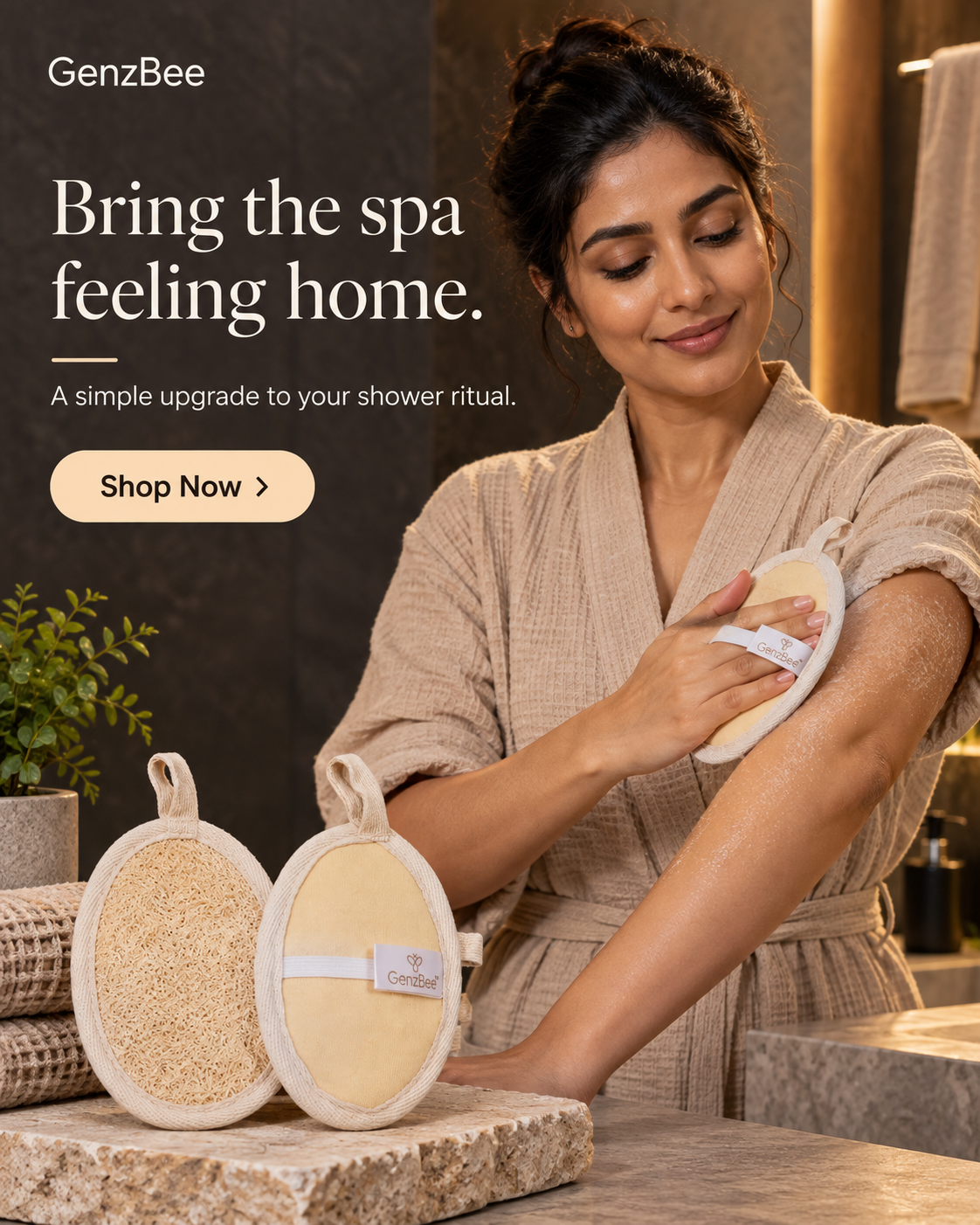 GenzBee Natural Loofah Sponge for Body Scrubbing – 100% Plant-Based Exfoliating Luffa Bath Sponge