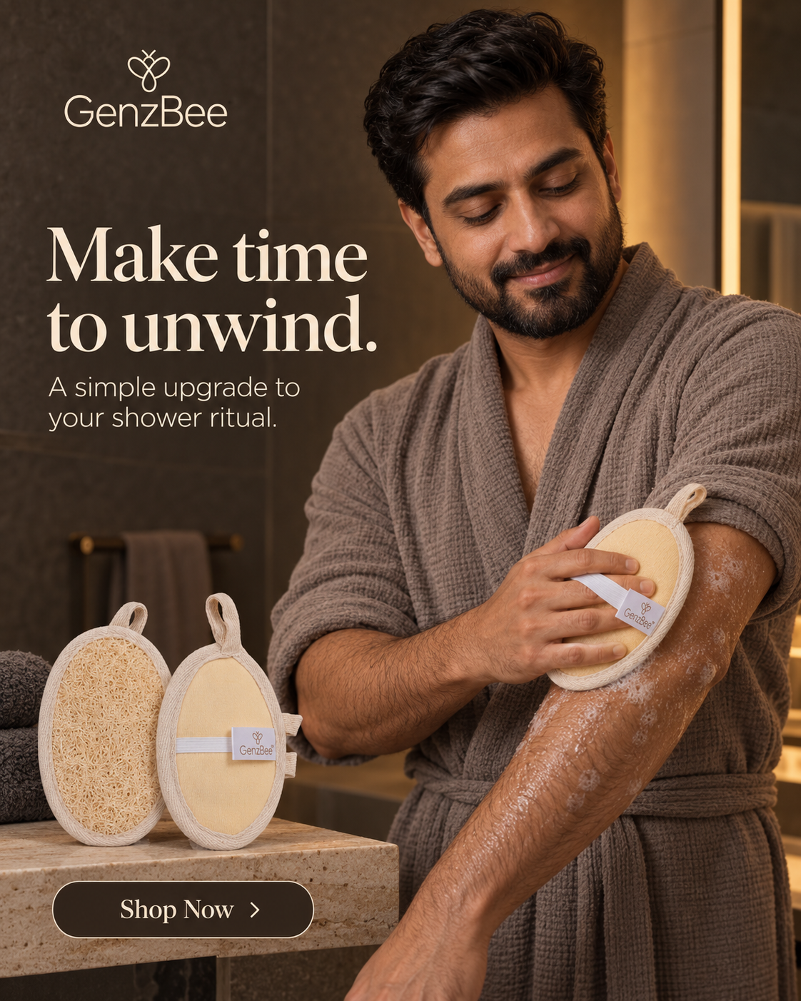 GenzBee Natural Loofah Sponge for Body Scrubbing – 100% Plant-Based Exfoliating Luffa Bath Sponge