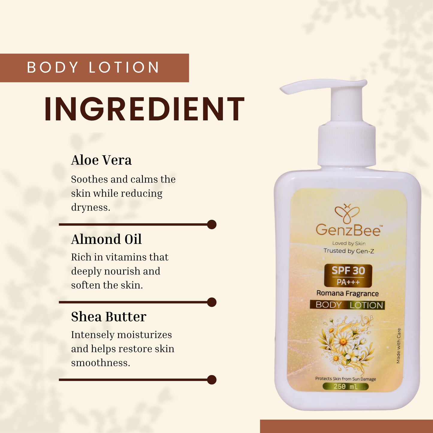 GenzBee SPF 30 PA+++ Romana Fragrance Body Lotion – 250 ml